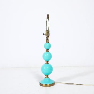 Mid Century Modernist Hand Blown Murano Glass Ball Table Lamp in Robins Egg Blue