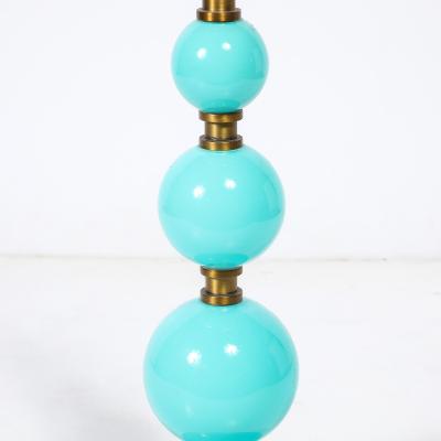 Mid Century Modernist Hand Blown Murano Glass Ball Table Lamp in Robins Egg Blue