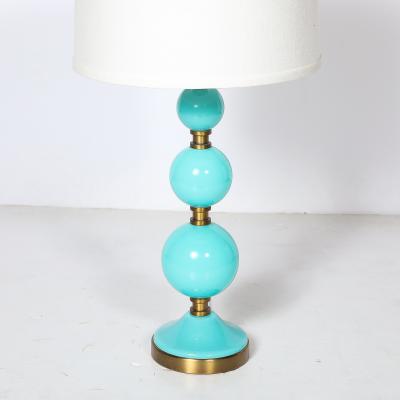 Mid Century Modernist Hand Blown Murano Glass Ball Table Lamp in Robins Egg Blue