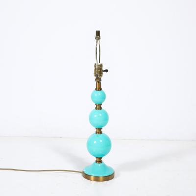 Mid Century Modernist Hand Blown Murano Glass Ball Table Lamp in Robins Egg Blue