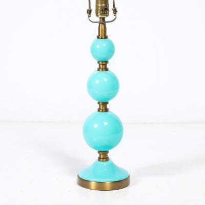 Mid Century Modernist Hand Blown Murano Glass Ball Table Lamp in Robins Egg Blue