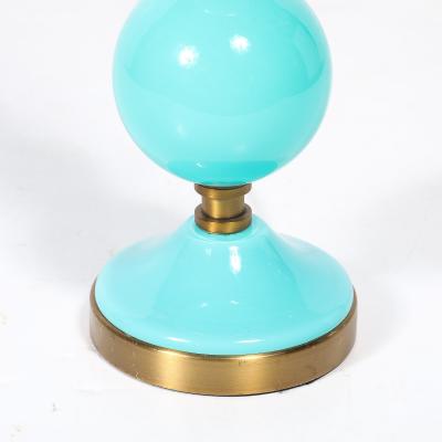 Mid Century Modernist Hand Blown Murano Glass Ball Table Lamp in Robins Egg Blue