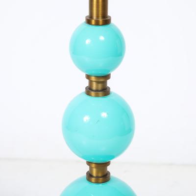 Mid Century Modernist Hand Blown Murano Glass Ball Table Lamp in Robins Egg Blue