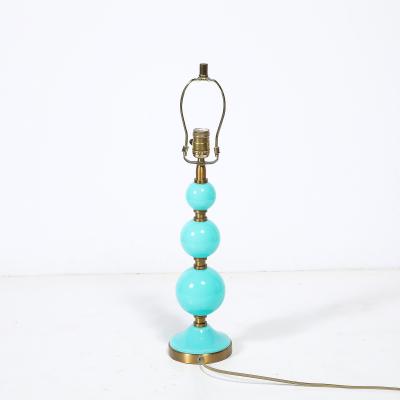 Mid Century Modernist Hand Blown Murano Glass Ball Table Lamp in Robins Egg Blue