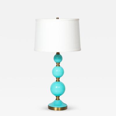 Mid Century Modernist Hand Blown Murano Glass Ball Table Lamp in Robins Egg Blue