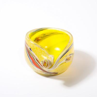 Mid Century Modernist Hand Blown Murano Glass Shell Form Bowl in Lemon Yellow