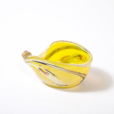 Mid Century Modernist Hand Blown Murano Glass Shell Form Bowl in Lemon Yellow