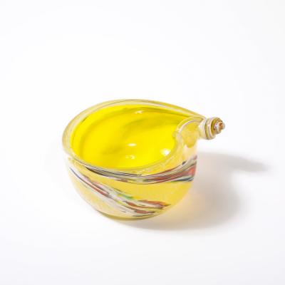 Mid Century Modernist Hand Blown Murano Glass Shell Form Bowl in Lemon Yellow