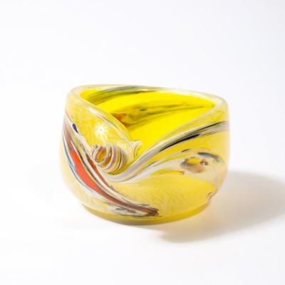 Mid Century Modernist Hand Blown Murano Glass Shell Form Bowl in Lemon Yellow