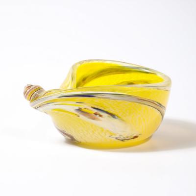 Mid Century Modernist Hand Blown Murano Glass Shell Form Bowl in Lemon Yellow
