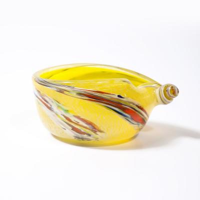 Mid Century Modernist Hand Blown Murano Glass Shell Form Bowl in Lemon Yellow