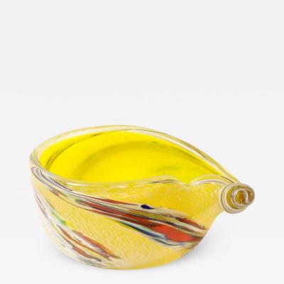 Mid Century Modernist Hand Blown Murano Glass Shell Form Bowl in Lemon Yellow