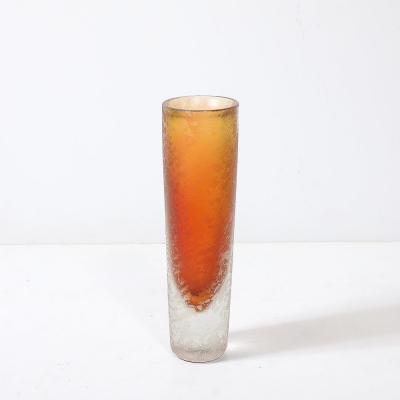 Mid Century Modernist Hand Blown Murano Glass Vase in Apricot W Mottled Texture