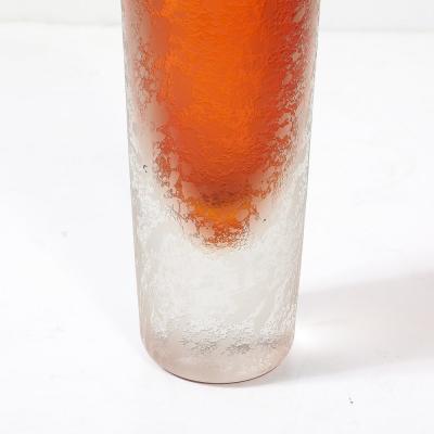 Mid Century Modernist Hand Blown Murano Glass Vase in Apricot W Mottled Texture