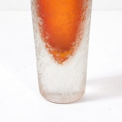 Mid Century Modernist Hand Blown Murano Glass Vase in Apricot W Mottled Texture