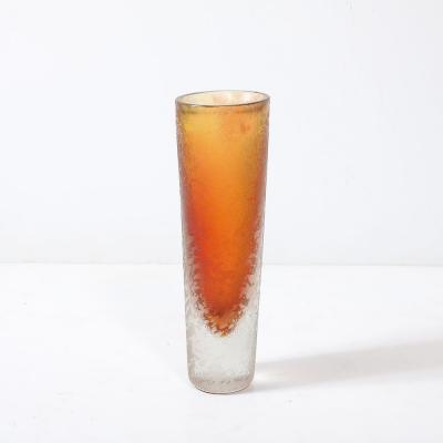 Mid Century Modernist Hand Blown Murano Glass Vase in Apricot W Mottled Texture