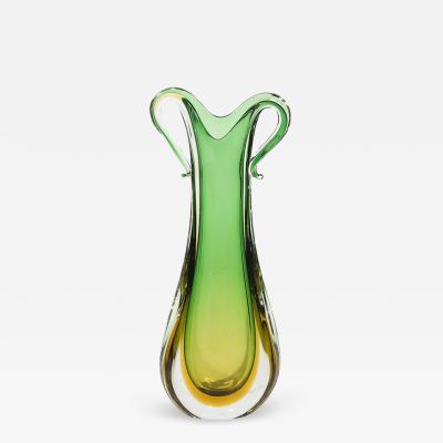 Mid Century Modernist Hand Blown Murano Sommerso Glass in Emerald Amber Hues