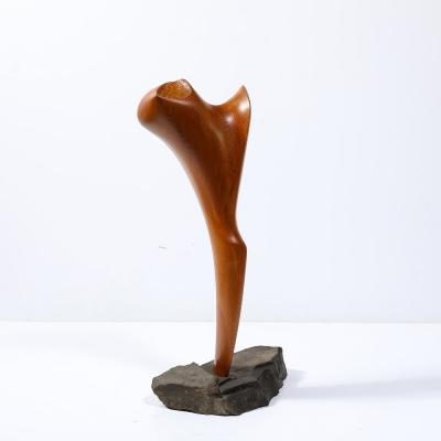 Mid Century Modernist Hand Carved Organic Wood and Stone Sculpture