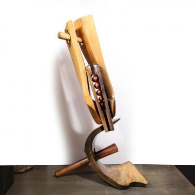 Mid Century Modernist Hand Carved Walnut Oak Dowel Pierced Amorphic Sculpture