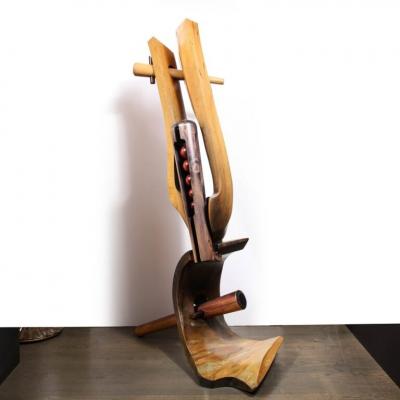 Mid Century Modernist Hand Carved Walnut Oak Dowel Pierced Amorphic Sculpture