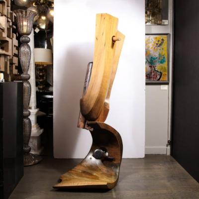 Mid Century Modernist Hand Carved Walnut Oak Dowel Pierced Amorphic Sculpture