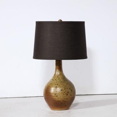 Mid Century Modernist Hand Glazed Ceramic Table Lamp w Speckled Volcanic Detail