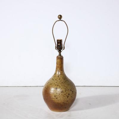 Mid Century Modernist Hand Glazed Ceramic Table Lamp w Speckled Volcanic Detail