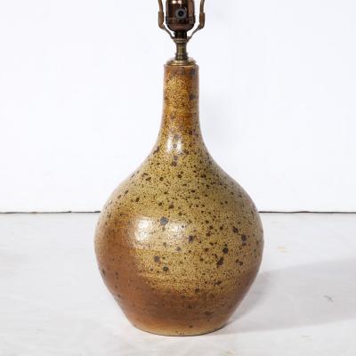 Mid Century Modernist Hand Glazed Ceramic Table Lamp w Speckled Volcanic Detail