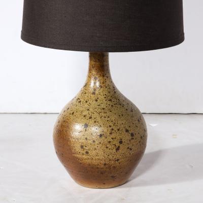 Mid Century Modernist Hand Glazed Ceramic Table Lamp w Speckled Volcanic Detail