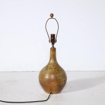 Mid Century Modernist Hand Glazed Ceramic Table Lamp w Speckled Volcanic Detail