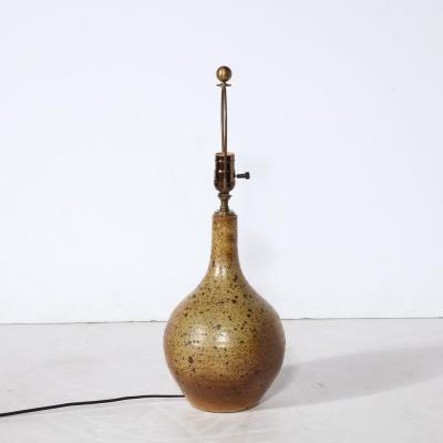 Mid Century Modernist Hand Glazed Ceramic Table Lamp w Speckled Volcanic Detail