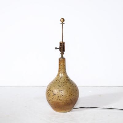 Mid Century Modernist Hand Glazed Ceramic Table Lamp w Speckled Volcanic Detail