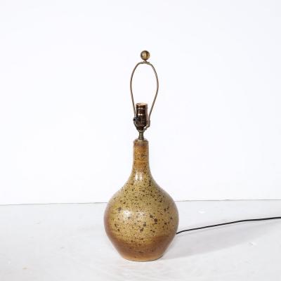 Mid Century Modernist Hand Glazed Ceramic Table Lamp w Speckled Volcanic Detail