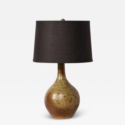 Mid Century Modernist Hand Glazed Ceramic Table Lamp w Speckled Volcanic Detail