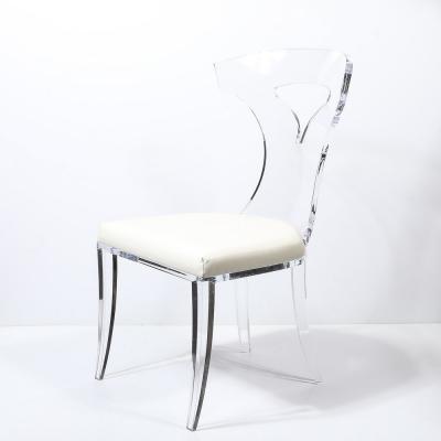 Mid Century Modernist Klismos Lucite Chair W White Leather Upholstery