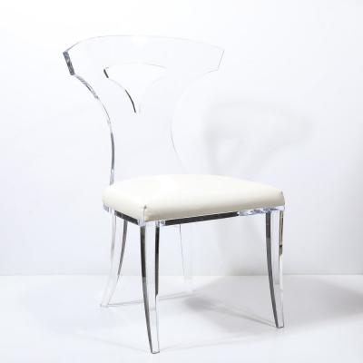 Mid Century Modernist Klismos Lucite Chair W White Leather Upholstery