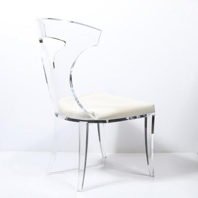 Mid Century Modernist Klismos Lucite Chair W White Leather Upholstery