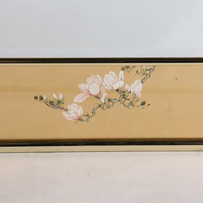 Mid Century Modernist Labarge Gilt Eglomise Brass Mirror signed J Jacobusse