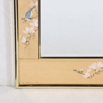 Mid Century Modernist Labarge Gilt Eglomise Brass Mirror signed J Jacobusse