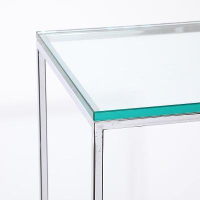 Mid Century Modernist Minimal Rectilinear Chrome Pedestal with Glass Top