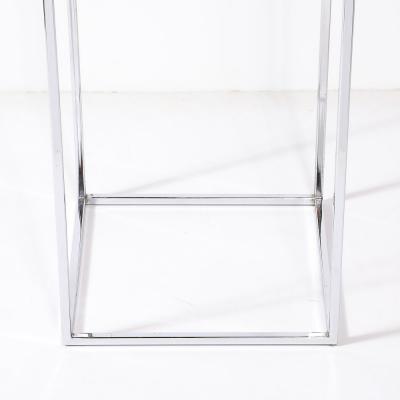 Mid Century Modernist Minimal Rectilinear Chrome Pedestal with Glass Top