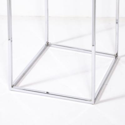 Mid Century Modernist Minimal Rectilinear Chrome Pedestal with Glass Top