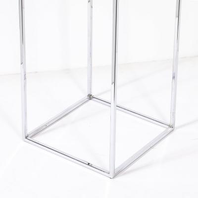 Mid Century Modernist Minimal Rectilinear Chrome Pedestal with Glass Top