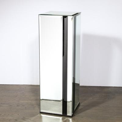 Mid Century Modernist Mirrored Pedestal with Alternating Vitrolite Strips