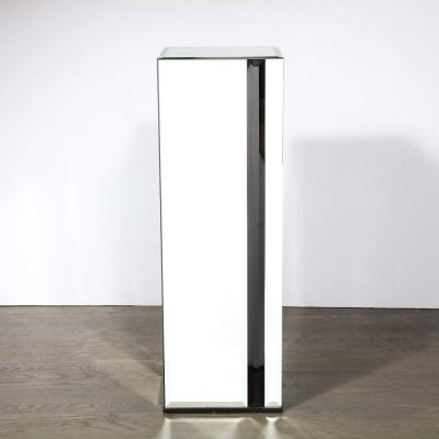 Mid Century Modernist Mirrored Pedestal with Alternating Vitrolite Strips