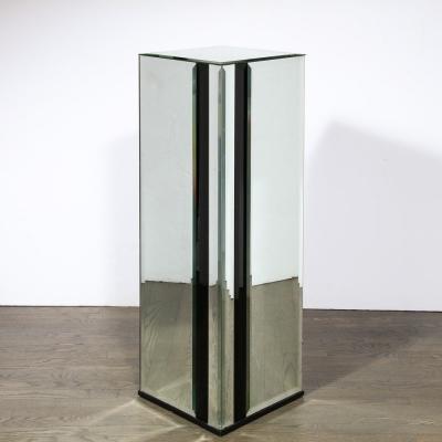 Mid Century Modernist Mirrored Pedestal with Alternating Vitrolite Strips