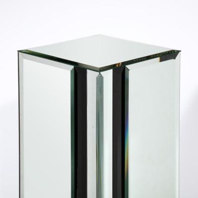 Mid Century Modernist Mirrored Pedestal with Alternating Vitrolite Strips