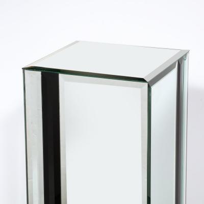 Mid Century Modernist Mirrored Pedestal with Alternating Vitrolite Strips