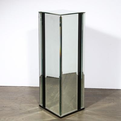 Mid Century Modernist Mirrored Pedestal with Alternating Vitrolite Strips