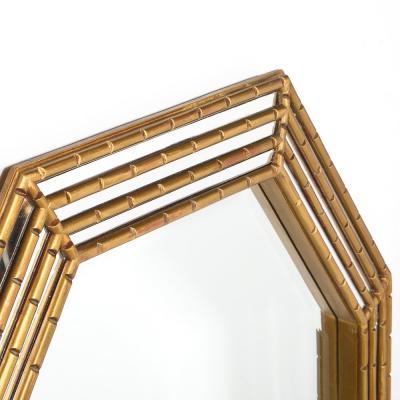 Mid Century Modernist Octagonal Tiered Segmented Giltwood Mirror